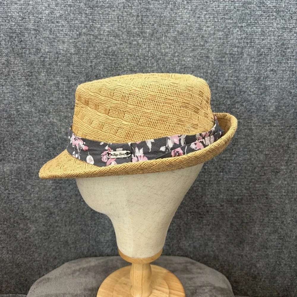 Lucy Love Straw Fedora Hat Womens OS Tan Floral Band Woven Sun Beach Summer Boho